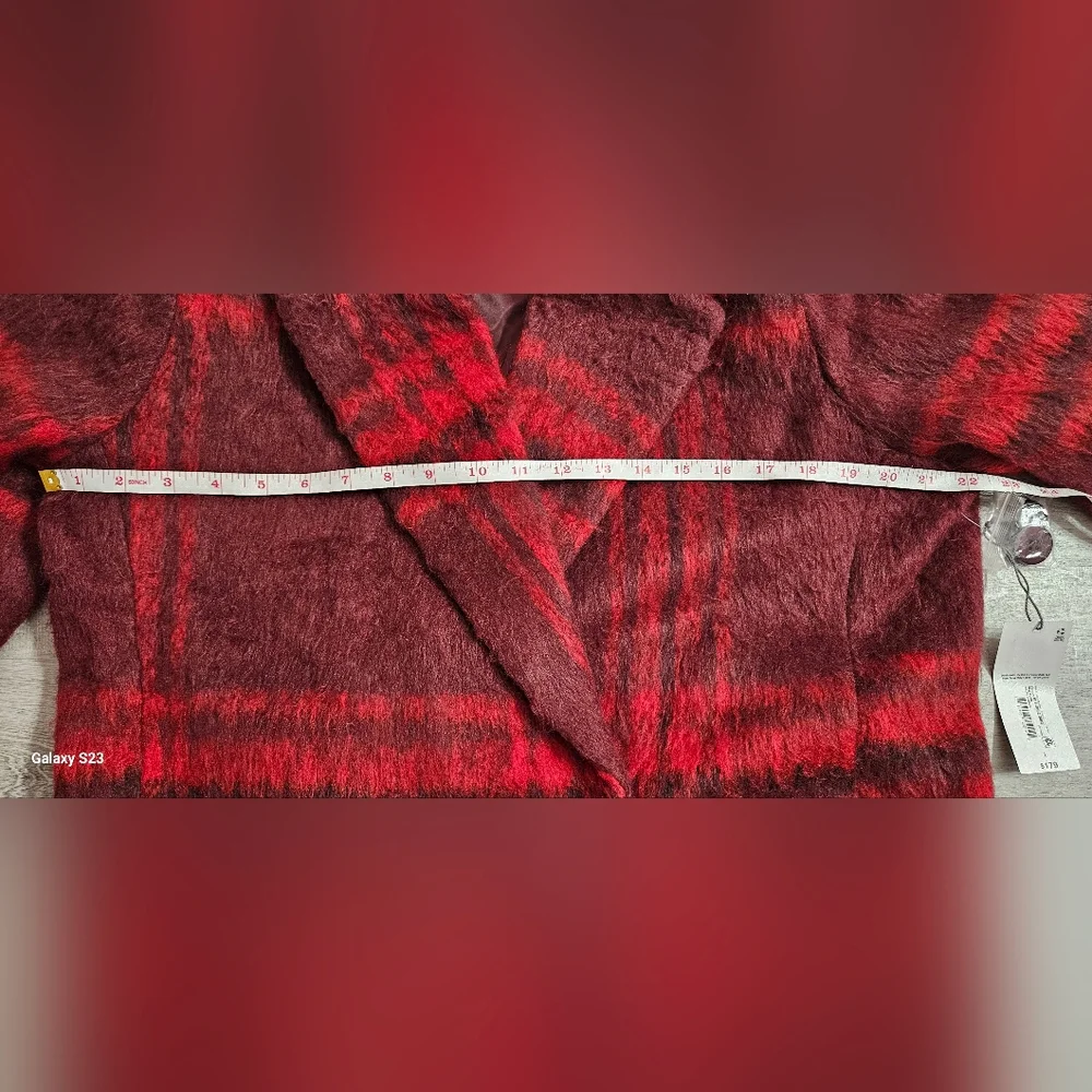 Liz Claiborne Full Length Wool Like Belted Coat Plaid Red BNWT - Picture 6 of 6
